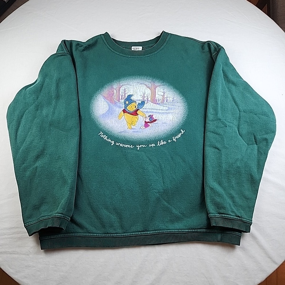 VTG Disney Pooh And Piglet Green Embroidered Sweatshirt Crewneck Mens L 90s